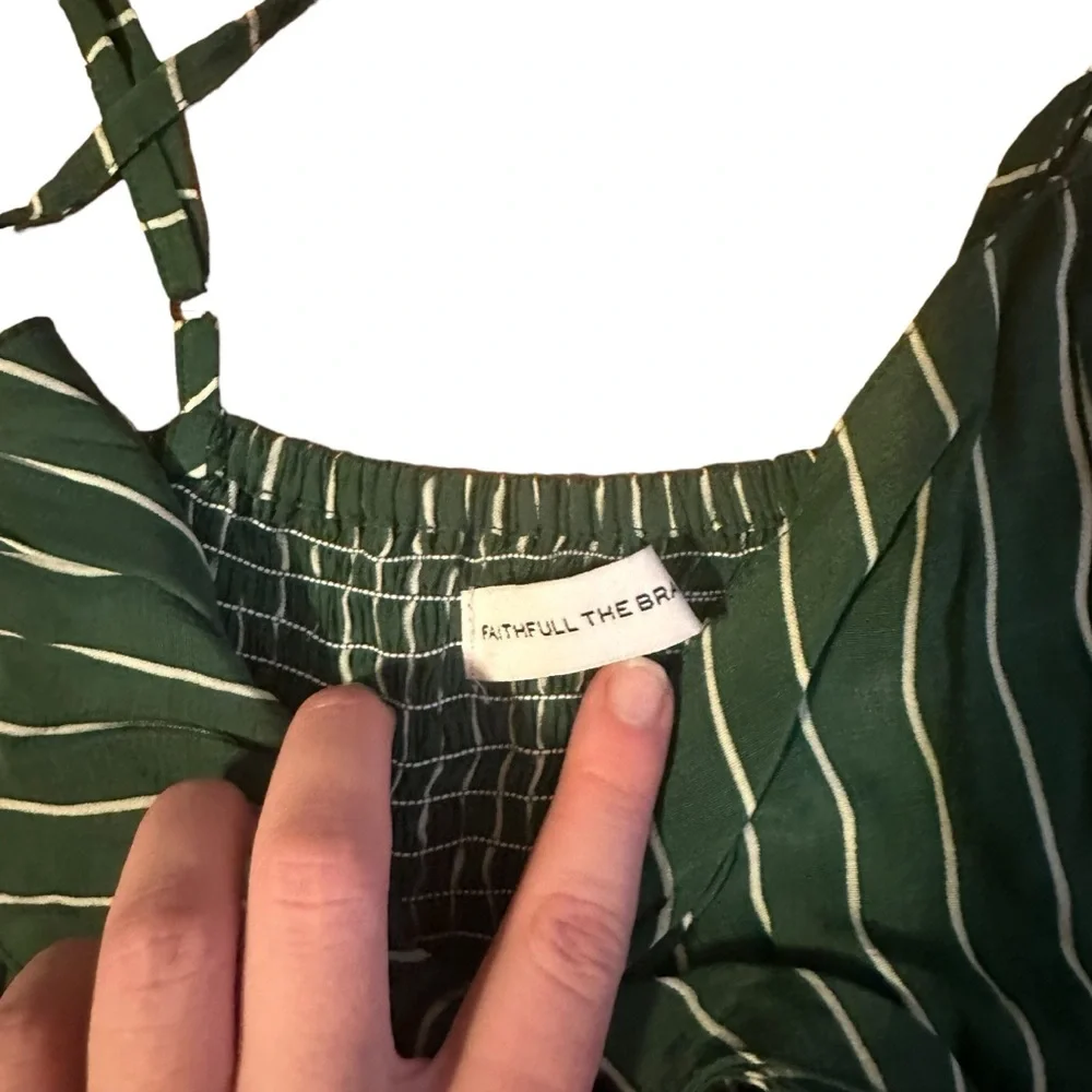 Faithfull The Brand Presley Green Striped Tie-Front Wide Leg Jumpsuit Size 2 - Picture 5 of 6